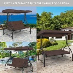 Costway Converting Outdoor Swing Canopy Hammock 3 Seats Patio Deck Furniture Brown -Outdoor Furniture Store GUEST 88fadb32 4546 4c4b 8f46 22ff5d6d0de3