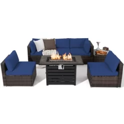 Tangkula 7PCS Patio Rattan Furniture Set 42" Fire Pit Table W/ Cover Cushioned -Outdoor Furniture Store GUEST 898c36db ff22 4ea1 bdb9 99b5d768673d