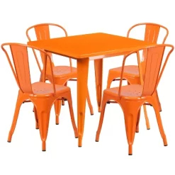 Emma And Oliver Commercial Grade 31.5" Square Metal Indoor-Outdoor Table Set With 4 Stack Chairs -Outdoor Furniture Store GUEST 89cd9c45 05cc 403b 982a 3cb67821ce0b