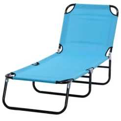 Outsunny Foldable Outdoor Chaise Lounge Chair, 5-Level Reclining Camping Tanning Chair With Strong Oxford Fabric For Beach, Patio, Pool, Sky Blue -Outdoor Furniture Store GUEST 89ffdafe 8f9d 4ab3 ab13 d496cb815ae7