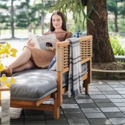 Cambridge Casual Auburn Teak & Wicker Outdoor Patio Daybed With Cushion Brown/Blue -Outdoor Furniture Store GUEST 8a00db68 059a 44cd 93a3 441459566d72