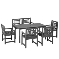 Outsunny 6 Piece Patio Dining Set, Outdoor Poplar Wood Furniture Set, Umbrella Hole Table And Chairs With Bench, Dark Gray -Outdoor Furniture Store GUEST 8a0429f0 6fef 4c40 a987 dd3b1548f97c
