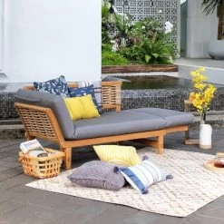 Cambridge Casual Auburn Teak & Wicker Outdoor Patio Daybed With Cushion Brown/Blue -Outdoor Furniture Store GUEST 8a55a994 8a12 4fc5 bced f16bc2ac6860