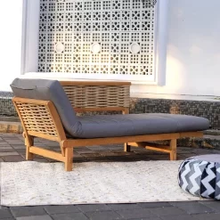 Cambridge Casual Auburn Teak & Wicker Outdoor Patio Daybed With Cushion Brown/Blue -Outdoor Furniture Store GUEST 8acbfdda d88a 40d2 a3c1 596b4ce13c89