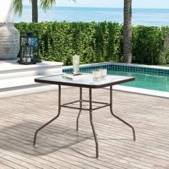 Outdoor Square Dining Table With Umbrella Hole - Crestlive Products