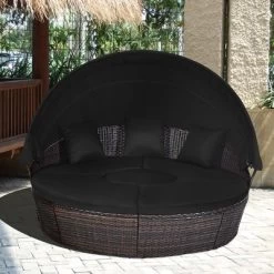 Costway Patio Rattan Daybed Cushioned Sofa Adjustable Table Top Canopy Black -Outdoor Furniture Store GUEST 8afceed4 8b50 48ae b71f 72fc9695b7da
