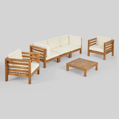 Oana 6pc Acacia Wood Sofa Chat Set Teak/Beige - Christopher Knight Home 3 Oana 6pc Acacia Wood Sofa Chat Set Teak/Beige - Christopher Knight Home