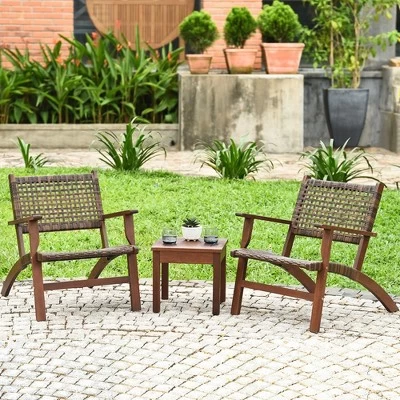 Costway 3PCS Patio Rattan Furniture Set Coffee Table 4 Costway 3PCS Patio Rattan Furniture Set Coffee Table - Image 2