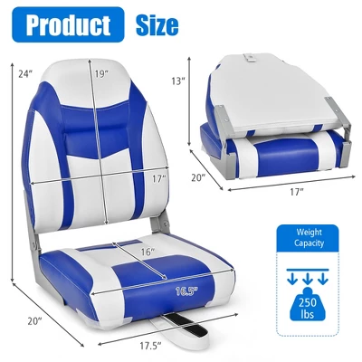 Costway High Back Folding Boat Seats W/ Blue White Sponge Cushion & Flexible Hinges 5 Costway High Back Folding Boat Seats W/ Blue White Sponge Cushion & Flexible Hinges - Image 3