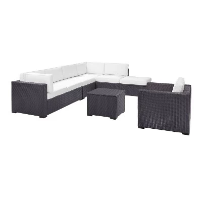 Biscayne 6pc Outdoor Wicker Sectional Set - White - Crosley 4 Biscayne 6pc Outdoor Wicker Sectional Set - White - Crosley - Image 2