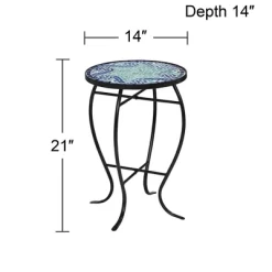 Teal Island Designs Modern Black Round Outdoor Accent Side Table 14" Wide Light Green Mosaic Tabletop For Front Porch Patio House Balcony -Outdoor Furniture Store GUEST 8b903494 7716 4214 8f0f 036774dc6b05