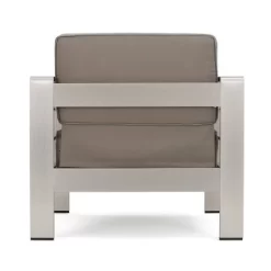 Cape Coral 5pc Outdoor 4 Seater Aluminum Chat Set With Fire Pit - Silver/Khaki - Christopher Knight Home -Outdoor Furniture Store GUEST 8c219641 aa7b 446d 87ef fc77eb44bc79