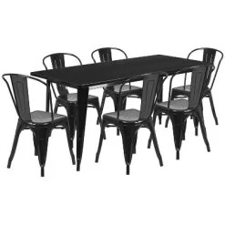 Flash Furniture Commercial Grade 31.5" X 63" Rectangular Metal Indoor-Outdoor Table Set With 6 Stack Chairs -Outdoor Furniture Store GUEST 8c64b02f e92c 49d6 9aa5 6448b7b661c0