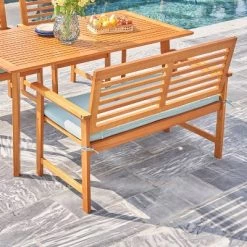 Waimea 4pc Honey Slatted Eucalyptus Wood Patio Dining Set With Bench & Cushions - Vifah -Outdoor Furniture Store GUEST 8cbd0be1 8da3 4d61 ab3e fd24e62ebad1