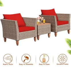 Tangkula 3 Piece Outdoor Rattan Sofa Set Wicker Conversation Furniture Set With Cushions -Outdoor Furniture Store GUEST 8ce7687b a1db 4eea a727 c0a5edabd439