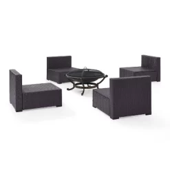 Biscayne 5pc Outdoor Wicker Conversation Set With 4 Armless Chairs & Fire Pit - Mocha - Crosley -Outdoor Furniture Store GUEST 8d5f7553 177a 4f0a 9b72 18bf43057af8