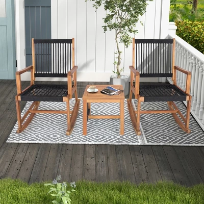 Costway 3pcs Patio Acacia Wood Bistro Table Rocking Chair Set All-Weather Rope Outdoor 10 Costway 3pcs Patio Acacia Wood Bistro Table Rocking Chair Set All-Weather Rope Outdoor - Image 8