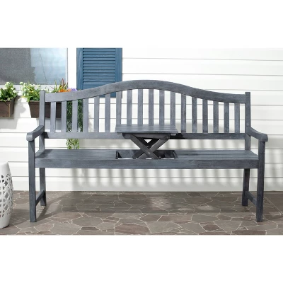 Cannes Wood 4-Seater Patio Bench With Pop-Up Table - Gray - Safavieh 3 Cannes Wood 4-Seater Patio Bench With Pop-Up Table - Gray - Safavieh