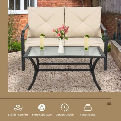 Costway 2 PCS Patio Loveseat With Coffee Table Outdoor Sofa Bench With Cushions 7 Costway 2 PCS Patio Loveseat With Coffee Table Outdoor Sofa Bench With Cushions - Image 5