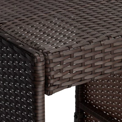 Teal Island Designs Modern Rattan Rectangular Outdoor Bar Table And Chairs Furniture 39 1/2" X 19 3/4" Dark Brown For Front Porch Patio 7 Teal Island Designs Modern Rattan Rectangular Outdoor Bar Table And Chairs Furniture 39 1/2" X 19 3/4" Dark Brown For Front Porch Patio - Image 5