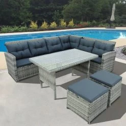 6pc Outdoor Set With Sectional & Glass Table - Gray - WELLFOR 40 6pc Outdoor Set With Sectional & Glass Table - Gray - WELLFOR -Outdoor Furniture Store GUEST 8f4f111b cb6e 4060 9633 636548933752