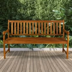Laurel 3-Seat Slat-Back Acacia Wood Outdoor Garden Patio Bench - JONATHAN Y -Outdoor Furniture Store GUEST 8f5a0953 bbbf 4c07 87dc 735b1f2a1bdc