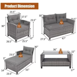 Costway 4PCS Patio Rattan Furniture Set Cushioned Loveseat Table Shelf Gray -Outdoor Furniture Store GUEST 8f781d1e a7b3 4e52 8595 e0b50274d77a