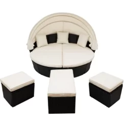 6pc Wicker Round Outdoor Sectional Set With Cushions - Black/Beige - GODEER -Outdoor Furniture Store GUEST 8f9cd137 636d 4341 a1c5 aa2cf44c2225