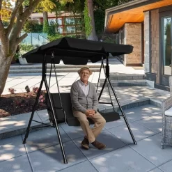 Costway Loveseat Patio Canopy Swing Glider Hammock Cushioned Steel Frame Outdoor Black -Outdoor Furniture Store GUEST 8fd88472 6b6d 4b6b 86fe 464560c24430