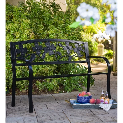 Evergreen Dogwood Metal Garden Bench - Black 4 Evergreen Dogwood Metal Garden Bench - Black - Image 2