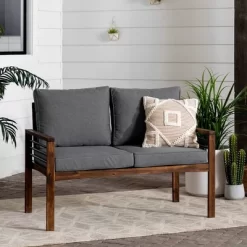 Saybrook Modern Metal And Wood Patio Loveseat - Gray/Dark Brown - Saracina Home