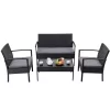 Tangkula 4 PCS Rattan Wicker Furniture Set Loveseat Sofa Cushioned Patio Outdoor Black