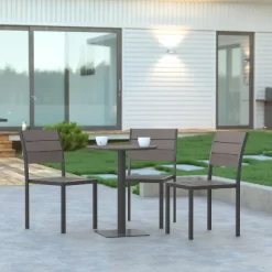 Emma And Oliver 24" Round Outdoor Dining Table With Faux Teak Poly Slats And Steel Frame -Outdoor Furniture Store GUEST 900a27d5 ce0e 41de 8d4d ccffc8ec3ce8