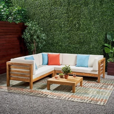 Oana 4pc Acacia Wood Patio Sectional Chat Set W/ Cushions - Christopher Knight Home 8 Oana 4pc Acacia Wood Patio Sectional Chat Set W/ Cushions - Christopher Knight Home - Image 6
