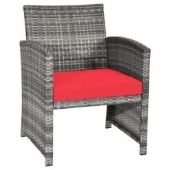 Costway 4PCS Patio Rattan Furniture Set Conversation Glass Table Top Cushioned TurquoiseRed -Outdoor Furniture Store GUEST 9041e0a7 9012 4a86 91be 7e0259be0509