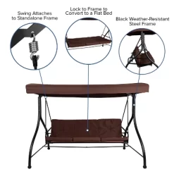 Emma And Oliver 3-Seat Outdoor Steel Converting Patio Swing And Bed Canopy Hammock In Brown 17 Emma And Oliver 3-Seat Outdoor Steel Converting Patio Swing And Bed Canopy Hammock In Brown -Outdoor Furniture Store GUEST 9094d7de 3c6f 43f5 adc6 cca3122a19b2