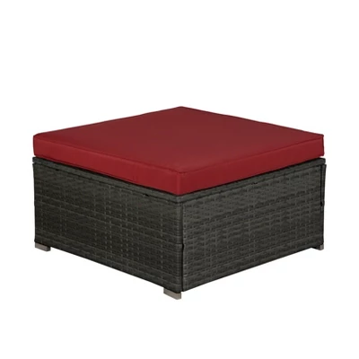 6pc Outdoor Rattan Wicker Conversation Set With Chairs, Coffee Table & Cushions - Gray/Red - GODEER 5 6pc Outdoor Rattan Wicker Conversation Set With Chairs, Coffee Table & Cushions - Gray/Red - GODEER - Image 3