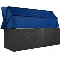 4pc Outdoor Wicker Rectangle Daybed With Canopy & Cushions - Blue - GODEER -Outdoor Furniture Store GUEST 911b546d c0ab 4f28 b761 8611e8961517