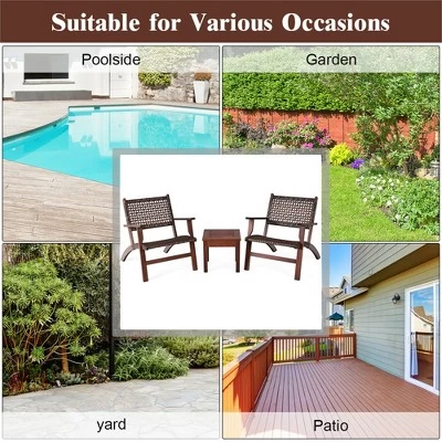 Costway 3PCS Patio Rattan Furniture Set Coffee Table 6 Costway 3PCS Patio Rattan Furniture Set Coffee Table - Image 4