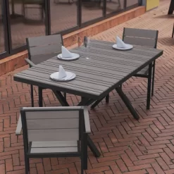 Flash Furniture Finch Commercial Grade X-Frame Outdoor Dining Table 59" X 35.5" With Faux Teak Poly Slats And Metal Frame -Outdoor Furniture Store GUEST 912432f1 9b2d 41d8 97e6 00296de062c3