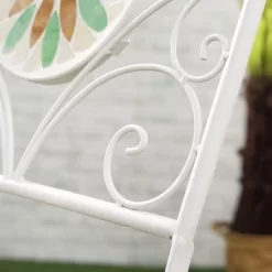 Outsunny 3 Piece Patio Bistro Set, Metal Folding Chairs, Foldable Outdoor Dining Table, Stone Flower Mosaic Spring Flower Pattern, White -Outdoor Furniture Store GUEST 9149d6ce 4ff8 471f b74e 32d1b69ed549