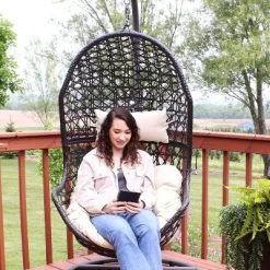 Sunnydaze Decor Sunnydaze Outdoor Resin Wicker Patio Cordelia Hanging Basket Egg Chair Swing With Cushion And Headrest - 2pc -Outdoor Furniture Store GUEST 9150082e be23 4be9 be3e ca18c3ef9fde