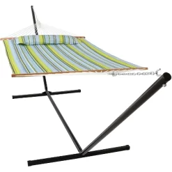 Sunnydaze Decor Sunnydaze 2-Person Quilted Fabric Spreader Bar Hammock With Detachable Pillow And Stand - 400 Lb Weight Capacity/15' Stand -Outdoor Furniture Store GUEST 91ababe6 e5a9 472f 997d c3b0b5adbf2e