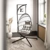 Emma And Oliver Awen Foldable Hanging Egg Chair With Woven Finish, Removable Cushions, And Included Stand For Indoor And Outdoor Use -Outdoor Furniture Store GUEST 92420c6d 211d 4689 aeeb d730a8d7daad