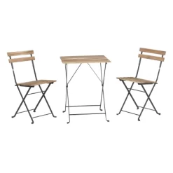 Folding Patio Bistro Set – 3-Piece Acacia Wood And Steel Café Table And Chairs For Porch, Deck, Garden, Or Balcony Furniture By Lavish Home (Brown) -Outdoor Furniture Store GUEST 9292112d 5873 4fd3 a143 3d43c15928df