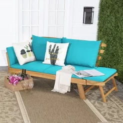 Costway Patio Convertible Sofa Daybed Solid Wood Adjustable Thick Cushion TurquoiseRed White -Outdoor Furniture Store GUEST 92cbc818 ee03 4fdf 93a7 41347aff1c1b