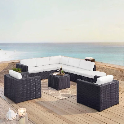 Biscayne 7pc Outdoor Wicker Sectional Set - White - Crosley 3 Biscayne 7pc Outdoor Wicker Sectional Set - White - Crosley