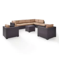 Biscayne 7pc Outdoor Wicker Sectional Set With Arm Chairs & Ottoman - Mocha - Crosley -Outdoor Furniture Store GUEST 9357f971 1e12 472d 9dee 707795029404