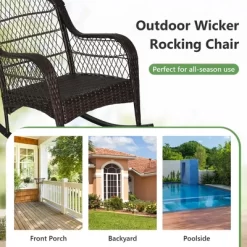 Costway Patio Wicker Rocking Chair W/Seat Back Cushions & Lumbar Pillow Porch Off -Outdoor Furniture Store GUEST 9390f88a 101b 44e7 bbef 3804ad0cd490