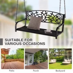 Tangkula Patio Hanging Porch Swing 2-Person Outdoor Metal Swing Bench Chair W/ Chains -Outdoor Furniture Store GUEST 93c2f474 74bb 4b43 94c0 a9e654e98ca0